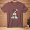 T-shirt with melting snowmen, parrot, and "TEAMWORK" sign.