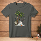 Snowman with golf club, bag, and palm tree; text says "Play it as it lies."