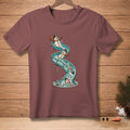 T-shirt graphic of snowmen sliding down a water slide with text "ONE MORE TIME".