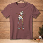 Snowman melting on stilts with text "TALLER ALREADY" printed vertically.