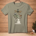 Snowman with melting snow and a fan above, text "AHHH." on shirt.