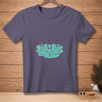 T-shirt with cartoon snowman arms and carrot noses sticking out of water.