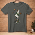 Snowman juggling coconuts on a unicycle with "MULTITASKING" text.