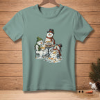 Melting snowmen sitting at a table eating soup with text "WHO'S LAUGHING NOW?"