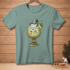 Snowman in a pineapple drink with a bucket hat and sunglasses, "Genius" text.