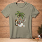 Golf snowman with palm tree and clubs, text "Play it as it lies".