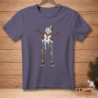 Snowman with bucket hat, carrot nose, melting on stilts with text "TALLER ALREADY".