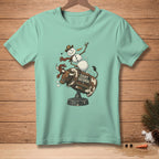 Snowman riding a bull with "EIGHT SECONDS" text on its saddle.
