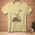 Snowman riding a tortoise with polo mallet and ball, "Fast Break" text.