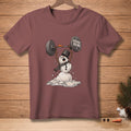 Melting snowman lifting barbell with "Personal Record" weight plate.