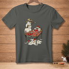 T-shirt with cartoon snowmen playing beer pong, with text "NATURAL ATHLETES."