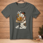 Melting snowman with top hat eating loaded baked potato, text "LOADED."