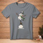 Snowman lifting a snowball with a cannon labeled "MORE POWER."