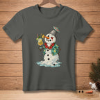 Melting snowman in a Hawaiian shirt holding a tropical drink with "Classy" text.