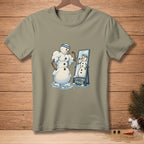 Snowman flexing in mirror with text "Cutting Phase" on a t-shirt.
