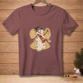 Melted snowman angel with a hat, scarf, and the word "ANGELIC".