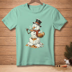 Melting snowman with a spoon labeled "REFILLS?" drinks soup from a bowl.
