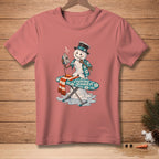 Snowman ironing with steam, text "Looking Sharp" on ironing board.