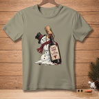Snowman melting with wine bottle that reads "Save Some For Later."