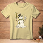 Melting snowman with olive martini and a sign that says "Two olive limit."