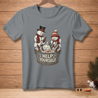 Snowmen in a bucket of ice with bottles and text that reads "HELP YOURSELF."