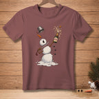 Snowman melting with champagne bottle and sword; text "Celebrate Responsibly" on bottle.