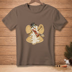 Snowman t-shirt design with a melting snowman and the word "ANGELIC".