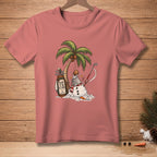T-shirt with a snowman, palm tree, golf bag, and text "PLAY IT AS IT LIES".