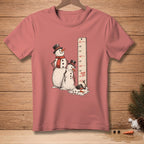 Snowmen measuring themselves against a height chart with "PERSONAL BEST" marked.