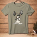 Melting snowman lifting barbell with "Personal Record" weight plate.