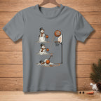 Snowmen playing basketball and melting, with text "Take Your Time."