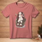 Snowman in massage chair with drink and sign that says "RELAXING".