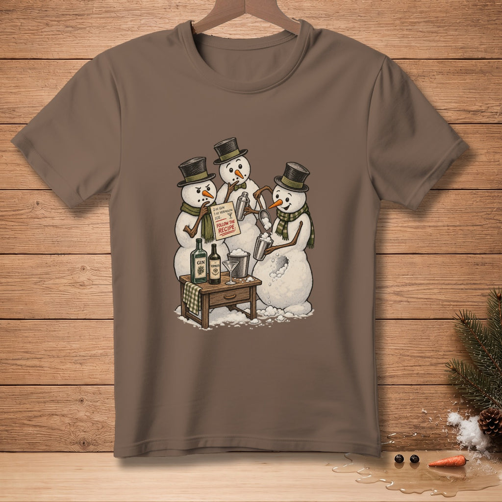 Snowmen in top hats make drinks from a recipe card that says "Follow the recipe."
