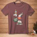 Funny snowmen doing yoga and falling on exercise balls with text "Engage Your Core".