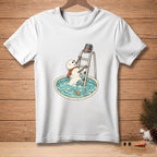 Melting snowman with scarf climbs ladder into pool, text "ALMOST" visible.