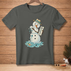 Melting snowman in hat holds paper with icons and text "WAIT 30 SECONDS."