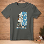 Snowman painting a tropical beach scene on a gray t-shirt, says "Nailed It."
