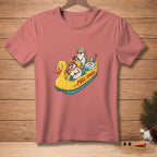 Snowmen riding a duck-shaped raft with "FULL SPEED" text.
