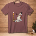 Melting snowman trying to toast marshmallow over a torch labeled "Patience".
