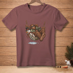 Bigfoot and snowman relaxing in a hammock with the word ROOMY on the hammock.