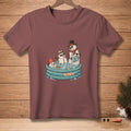 Three snowmen in a kiddie pool, one wearing a top hat and scarf, with "Problem Solved" text.