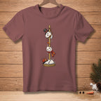 T-shirt graphic with snowmen sliding down a pole labeled "Fast Response."