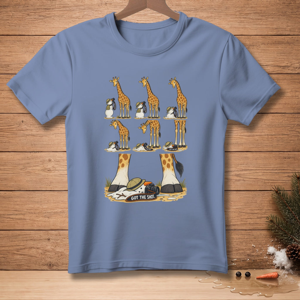 Giraffes and snowmen interacting with cameras, with text "GOT THE SHOT".