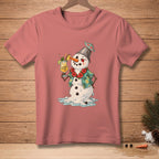 T-shirt with melting snowman wearing a Hawaiian shirt and holding a "Classy" cocktail.