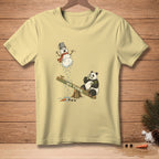 Panda on seesaw, melting snowman, text "MY TURN."