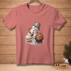 T-shirt with snowman melting, holding mallet, with coconut that says "Almost Got It."