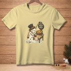 Melting snowman wearing a top hat and scarf makes waffles with text "Worth the Wait."