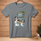Snowmen filling buckets with ice at a tropical stand with text "TOP ME OFF."
