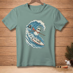 Snowman surfing a wave on a surfboard with text "Still Counts."