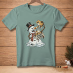 Melting snowman with a s'more and text "Sticky Situation."